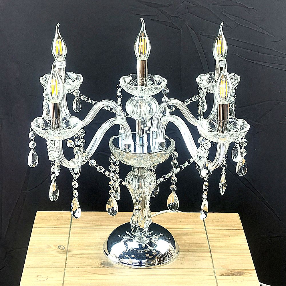 Genuine K9 Crystal Clear Silver 5 7 Arms Chandelier Table lamp
