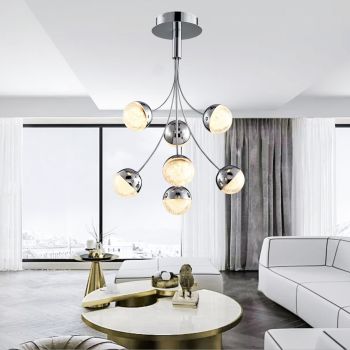 Eclipse 7/11 Crushed Ice Effect Chrome Balls Flush Ceiling Light Dimmable