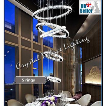 5 Ring Genuine Crystal LED  Chandelier 3 Light Colours + Dimmable + Remote Control
