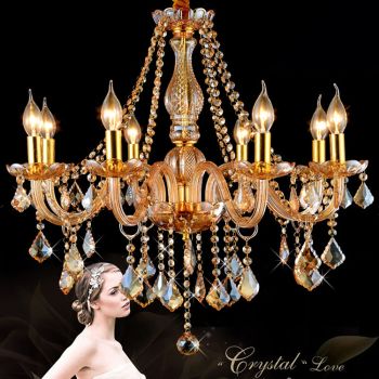 Genuine K9 Crystal 6/8/10 Arms Amber and Golden Chandelier Pendant Ceiling Light