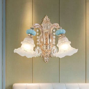 Chandelier Wall Light Geniune K9 Crystal Blue Ceramic Gold Metal 1 or 2 Arms