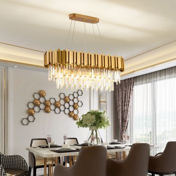 WDW® Clear Crystal and Golden Postmodern Genuine K9 Crystal Chandelier Dinning Light