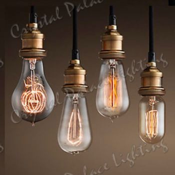 Vintage Pendant 1mtr Fabric Flex Cable Brass E27 Lampholder Free 40W Filament Lamp