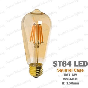 6 x E27 LED 6W Vintage Filament Antique Style Edison Light Bulbs - ST64