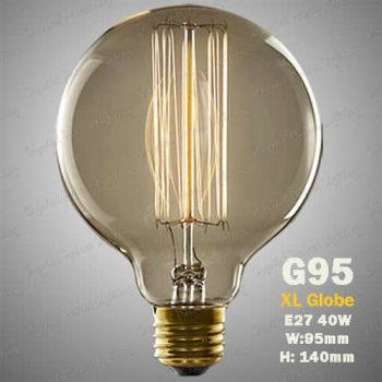 4 x E27 40W Filament Vintage Antique Edison Squirrel Cage Bulbs - G95 XL Globe