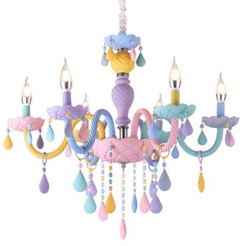 Genuine K9 Crystal Chandelier Ceiling Light 6 Arms Macaron Multiple Colours