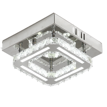 Genuine K9 Clear Crystal One Layer Square LED Flush Ceiling Light 3 Colours