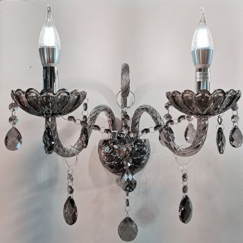 Genuine K9 Crystal 2 Arms Smoky Grey Colour Wall Light Chandelier Style