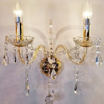 Genuine K9 Crystal Clear Golden 2 Arms Chandelier Wall Light