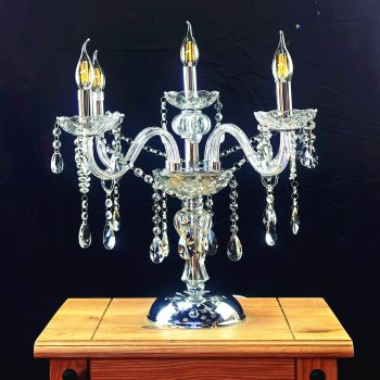Genuine K9 Crystal Clear Silver 5/7 Arms Chandelier Table  lamp