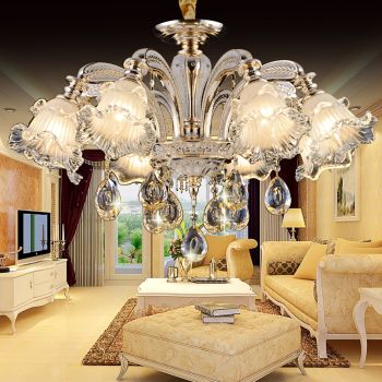 Genuine K9 Crystal Chandelier 6 Metal Arms Pendant Ceiling Lamp E14 Bulbs