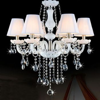 WHITE 6/8/10 Arm Crystal K9 Chandelier Candle Water Droplet with Lampshade