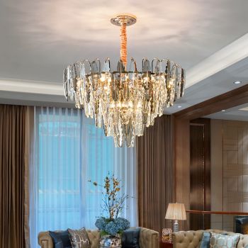 WDW Grey + Clear Crystal Pyramid Postmodern Chandelier Genuine K9 Crystal 60/80cm