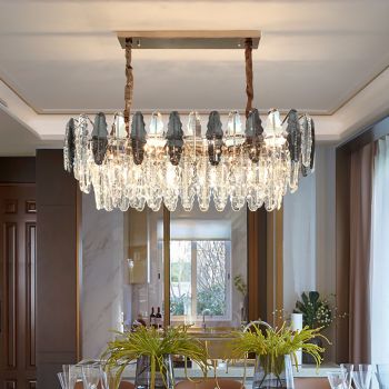 WDW® Grey + Clear Crystal Gold Metal Postmodern Dinning Room Chandelier Genuine K9 Crystal