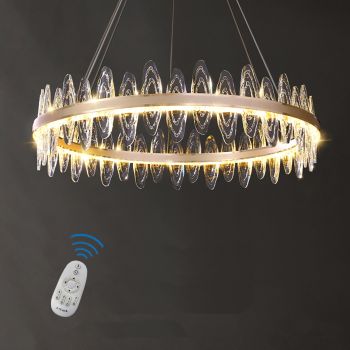 WDW Ring Chandelier Genuine Crystal 3 LED Colours + Dimmable + Remote Control