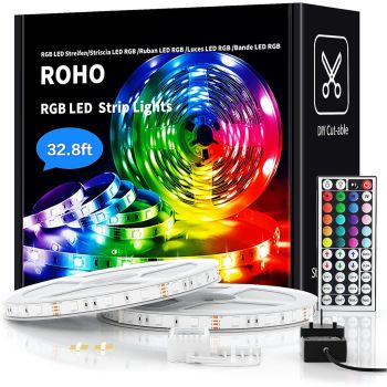 LED Strip Lights 10m RGB Colour Changing with Remote Control for Bedroom, Living Room TV Kitchen Home Party DIY Christmas Decoration (5Mx2)