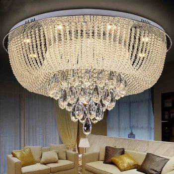 K9 Crystal LED Flush Ceiling Light Chandelier + Remote Control + Bluetooth Speakers + Dimmable + 3 Light Colours