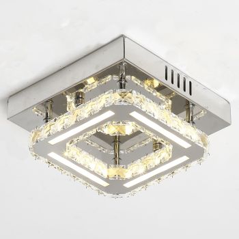 Genuine K9 Clear Crystal One Layer Square LED Flush Ceiling Light 3 Colours