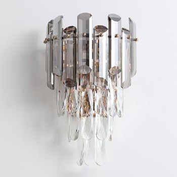WDW Grey + Clear Crystal Wall Light Gold Metal Postmodern Genuine K9 Crystal 