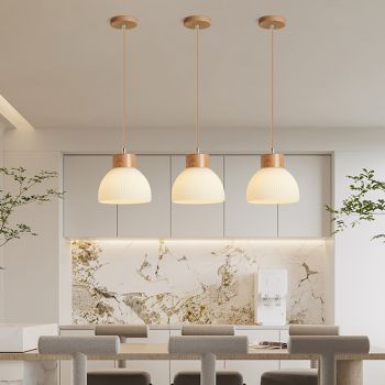 Pendant Ceiling Lamp Dining Room Hall Way Wood Effect 18cm Diameter