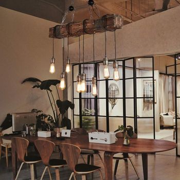 Vintage Retro Pendant Lamp Chandelier Solid Wood Adjustable Metal Chains Industrial