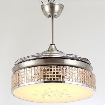 42 ROSE GOLDEN  RETRACTABLE BLADE Folding Fan Light 3 LED Colours + Remote Ctrl"