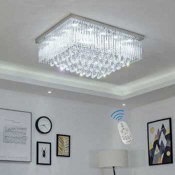 Modern K9 Crystal LED Square/Rectangular Flush Ceiling Light Chandelier + Remote Control + Bluetooth Speakers
