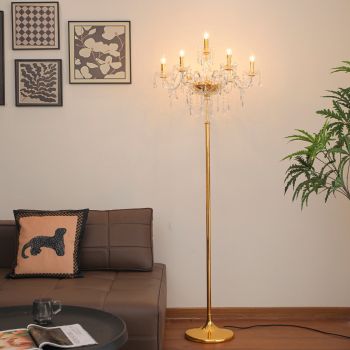 Genuine K9 Crystal Clear Golden Chandelier 7 Arms Floor Lamp