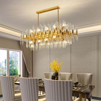 WDW® Clear Crystal Rods and Golden Postmodern Genuine K9 Crystal Chandelier Dining Light