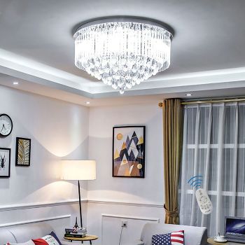 65/80cm Modern Round K9 Crystal LED Flush Ceiling Light Chandelier + Remote Ctrl + Bluetooth Speakers