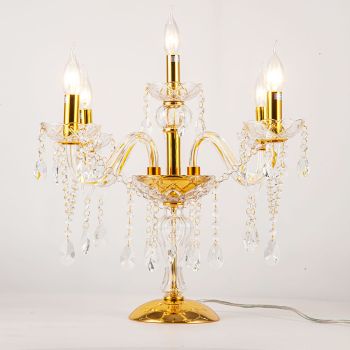 Genuine K9 Crystal Clear Golden Chandelier 5 Arms Table Lamp