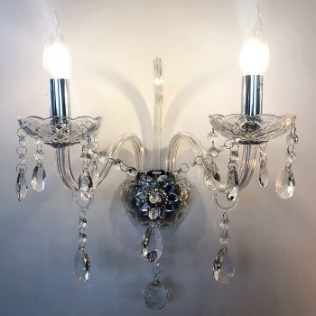 2 Arms Genuine K9 Crystal Clear Silver Wall Light Chandelier Style