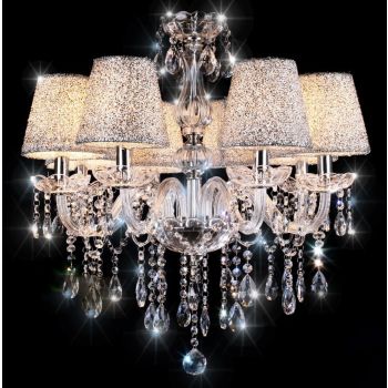 CLEAR Crystal K9 Chandelier Candle Water Droplet with Lampshades 6/8/10/15/24/32 Arms