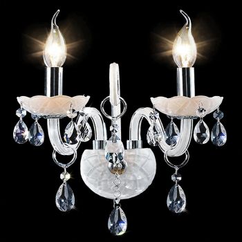 Genuine K9 Crystal WHITE SILVER 2 Arms Chandelier Wall Light