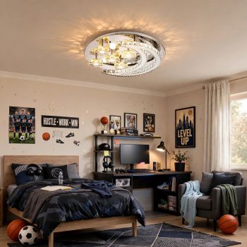 STARS & MOON LED Modern Ceiling Light Lighting Crystal Chandelier + Remote Ctrl