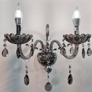 Genuine K9 Crystal 2 Arms Smoky Grey Colour Wall Light Chandelier Style