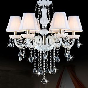 WHITE 6/8/10 Arm Crystal K9 Chandelier Candle Water Droplet with Lampshade