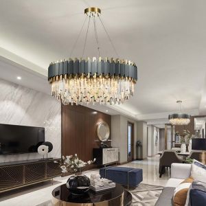 WDW® Dark Carbon and Gold Postmodern Pendant Chandelier Genuine K9 Crystal Metal Body 8/12/16 Bulbs (E14)