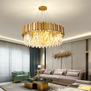 WDW® Clear and Gold Postmodern Pendant Chandelier Ceiling Light Genuine K9 Crystal Metal Body 6/10/12 Bulbs