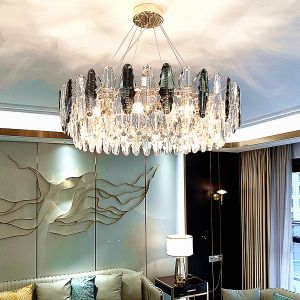 WDW Grey + Clear Crystal Gold Metal Postmodern Chandelier Genuine K9 Crystal 60/80cm