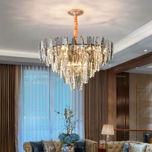 WDW Grey + Clear Crystal Pyramid Postmodern Chandelier Genuine K9 Crystal 60/80cm