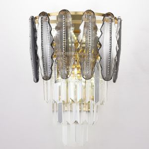 WDW Grey + Clear Crystal Gold Metal Postmodern Wall Light Genuine K9 Crystal