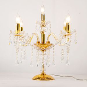 Genuine K9 Crystal Clear Golden Chandelier 5 Arms Table Lamp