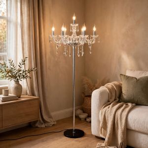 Genuine K9 CLEAR Crystal 5/7 Arms Chandelier Floor Lamp Candle Water Droplet