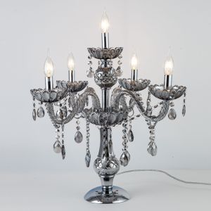 Genuine K9 GREY Crystal Silver Chrome Chandelier 5 Arms Table Lamp