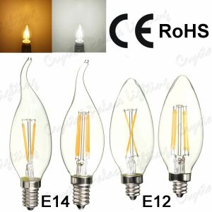 6 x E14/ 2W/4W Day/Warm Edison Filament LED Candle Bulbs - BULLET/BENT TOP