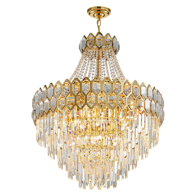 Gold Postmodern Pendant Chandelier Genuine K9 Crystal Metal Body 11/17/22 Bulbs (E14)