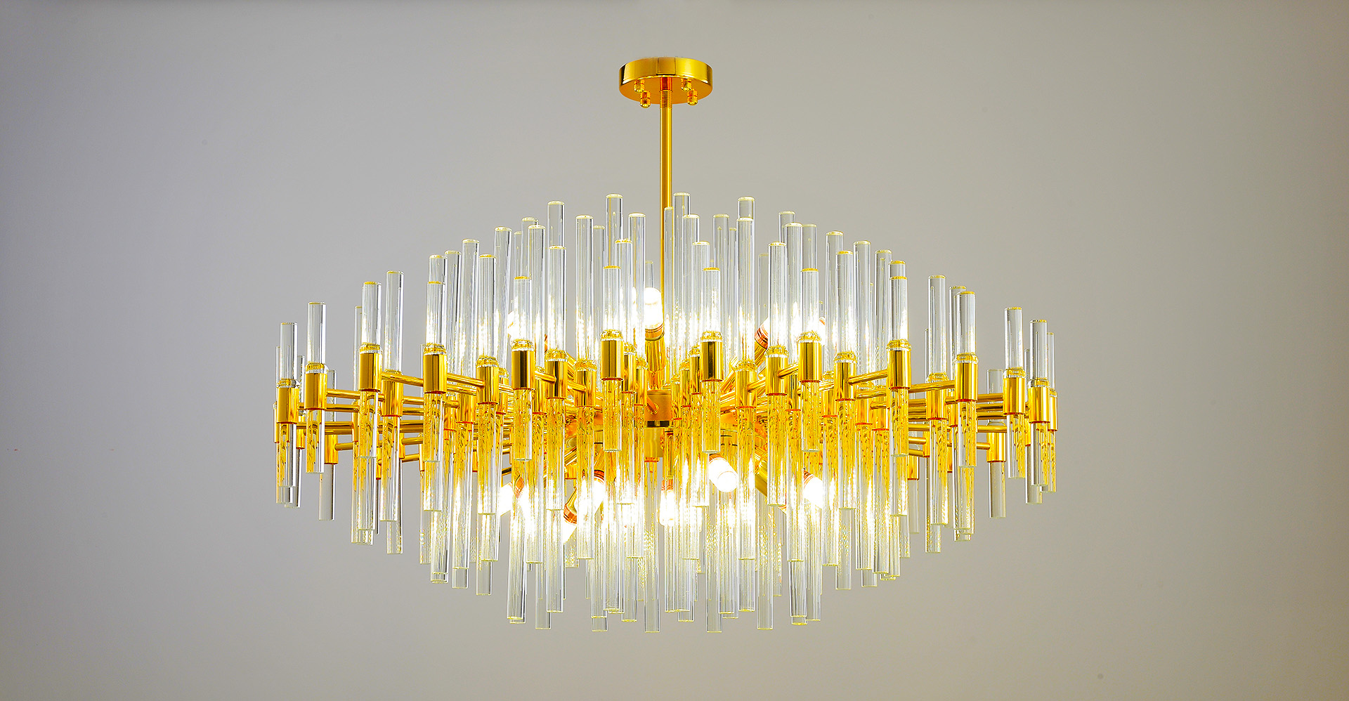 Clear Crystal Rods and Golden Postmodern Genuine K9 Crystal Chandelier